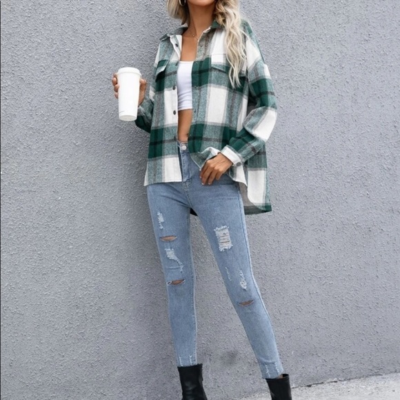 New Plaid Flannel button down top or Jacket - Picture 3 of 6